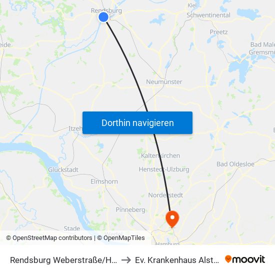 Rendsburg Weberstraße/Hoheluft to Ev. Krankenhaus Alsterdorf map