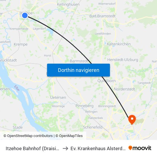 Itzehoe Bahnhof (Draisine) to Ev. Krankenhaus Alsterdorf map