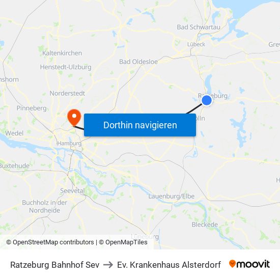 Ratzeburg Bahnhof Sev to Ev. Krankenhaus Alsterdorf map