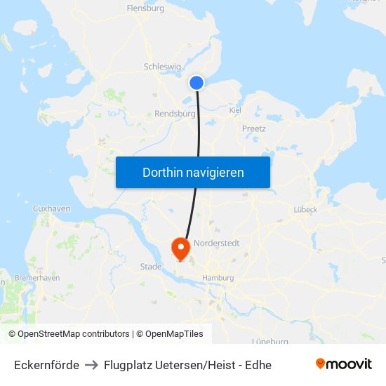Eckernförde to Flugplatz Uetersen / Heist - Edhe map