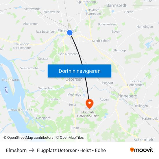 Elmshorn to Flugplatz Uetersen / Heist - Edhe map