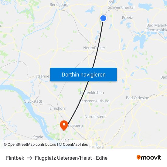 Flintbek to Flugplatz Uetersen / Heist - Edhe map