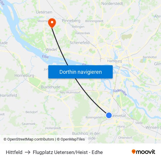 Hittfeld to Flugplatz Uetersen / Heist - Edhe map