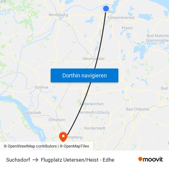 Suchsdorf to Flugplatz Uetersen / Heist - Edhe map