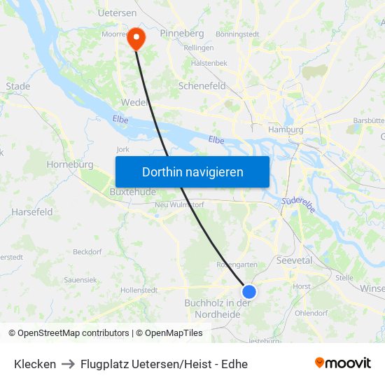 Klecken to Flugplatz Uetersen / Heist - Edhe map