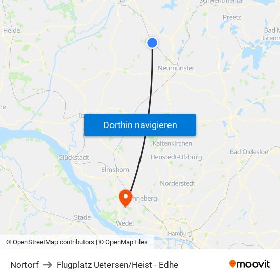 Nortorf to Flugplatz Uetersen / Heist - Edhe map
