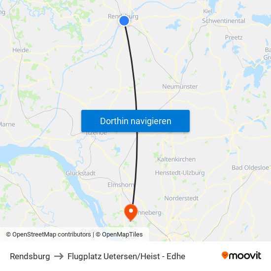 Rendsburg to Flugplatz Uetersen / Heist - Edhe map