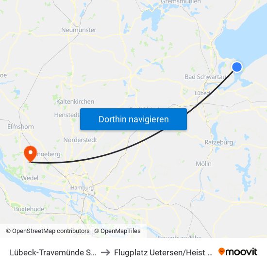 Lübeck-Travemünde Strand to Flugplatz Uetersen / Heist - Edhe map