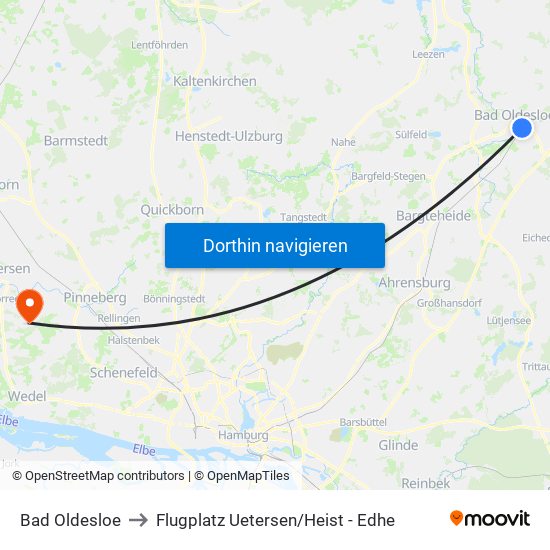 Bad Oldesloe to Flugplatz Uetersen / Heist - Edhe map