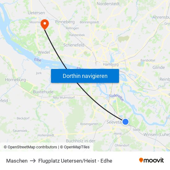 Maschen to Flugplatz Uetersen / Heist - Edhe map