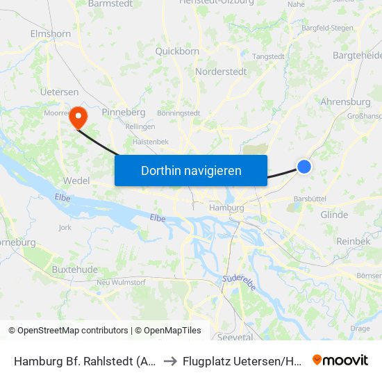 Hamburg Bf. Rahlstedt (Amtsstraße) to Flugplatz Uetersen / Heist - Edhe map