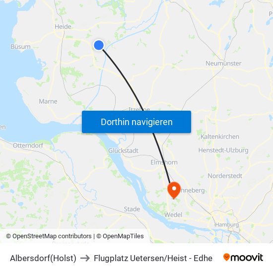 Albersdorf(Holst) to Flugplatz Uetersen / Heist - Edhe map