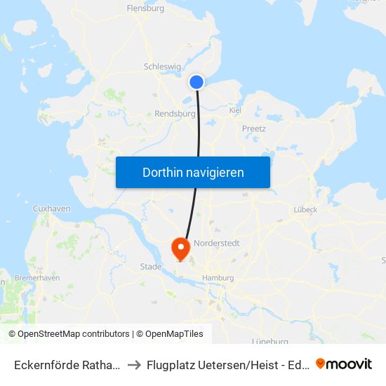 Eckernförde Rathaus to Flugplatz Uetersen / Heist - Edhe map