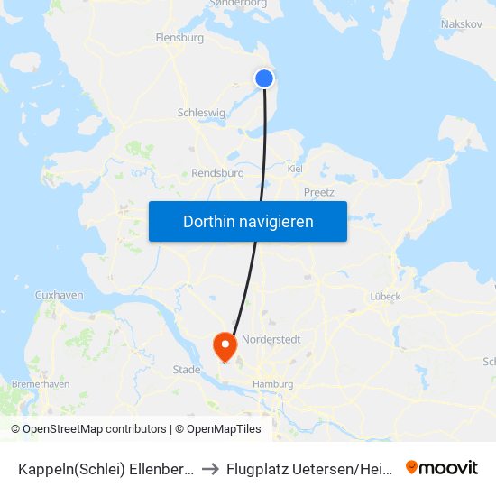 Kappeln(Schlei) Ellenberg/Markt to Flugplatz Uetersen / Heist - Edhe map