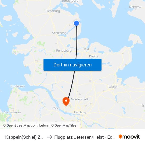 Kappeln(Schlei) Zob to Flugplatz Uetersen / Heist - Edhe map