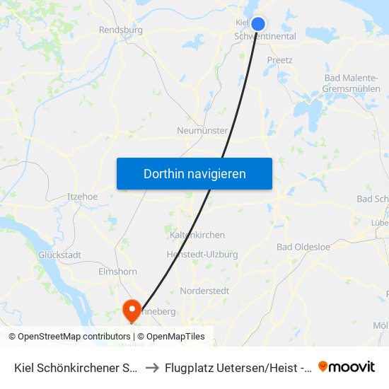 Kiel Schönkirchener Straße to Flugplatz Uetersen / Heist - Edhe map