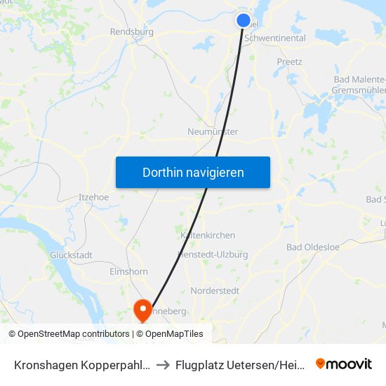 Kronshagen Kopperpahler Teich to Flugplatz Uetersen / Heist - Edhe map