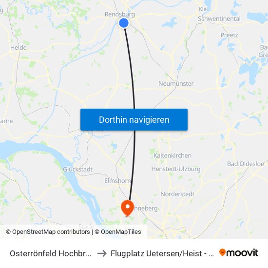 Osterrönfeld Hochbrücke to Flugplatz Uetersen / Heist - Edhe map