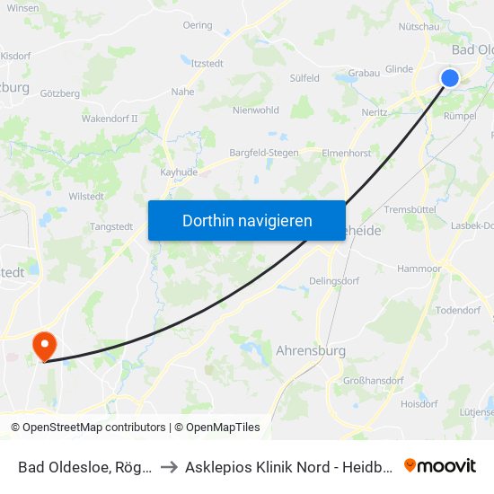 Bad Oldesloe, Rögen to Asklepios Klinik Nord - Heidberg map