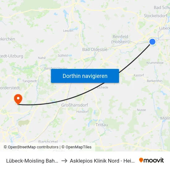 Lübeck-Moisling Bahnhof to Asklepios Klinik Nord - Heidberg map