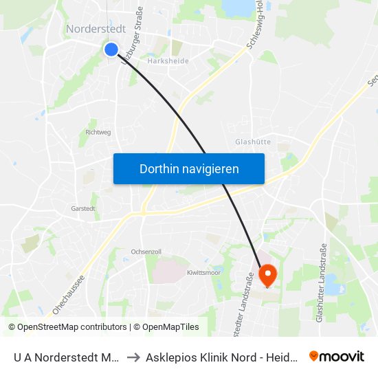 U A Norderstedt Mitte to Asklepios Klinik Nord - Heidberg map