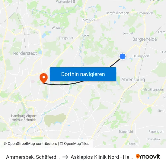 Ammersbek, Schäferdresch to Asklepios Klinik Nord - Heidberg map