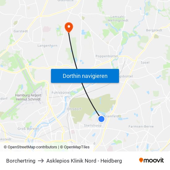 Borchertring to Asklepios Klinik Nord - Heidberg map