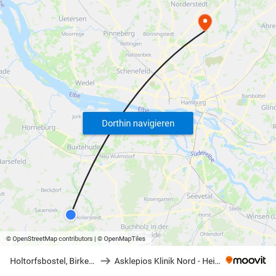Holtorfsbostel, Birkenweg to Asklepios Klinik Nord - Heidberg map