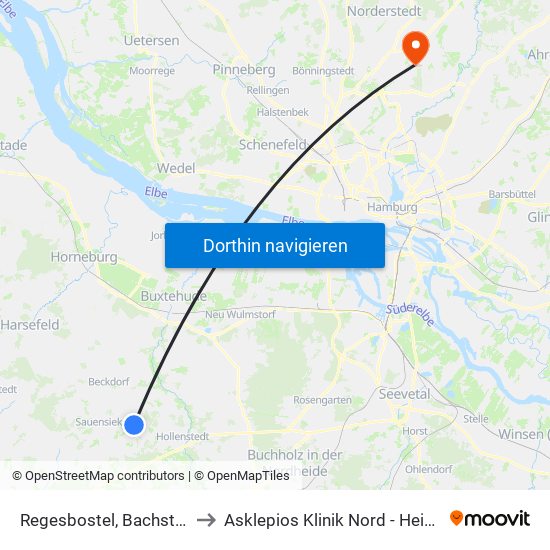 Regesbostel, Bachstraße to Asklepios Klinik Nord - Heidberg map