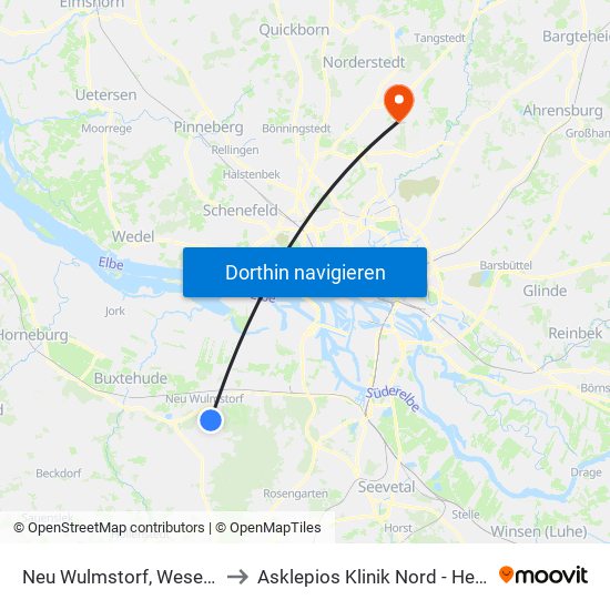 Neu Wulmstorf, Wesenberg to Asklepios Klinik Nord - Heidberg map