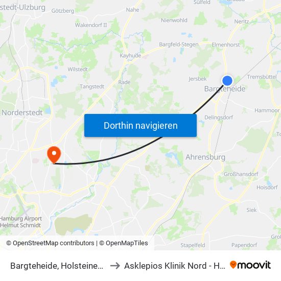 Bargteheide, Holsteiner Straße to Asklepios Klinik Nord - Heidberg map