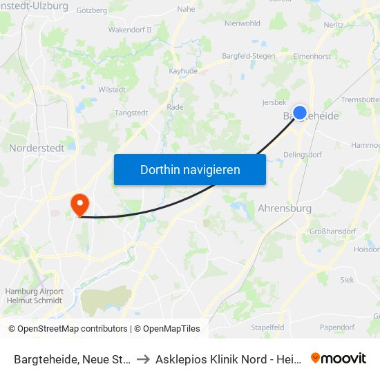 Bargteheide, Neue Straße to Asklepios Klinik Nord - Heidberg map