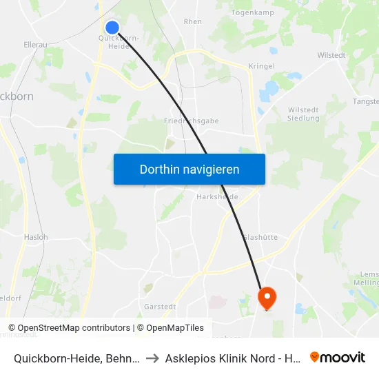 Quickborn-Heide, Behnkeweg to Asklepios Klinik Nord - Heidberg map