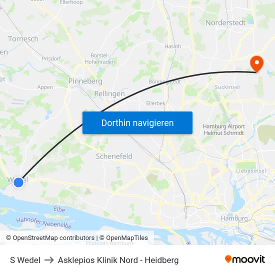 S Wedel to Asklepios Klinik Nord - Heidberg map