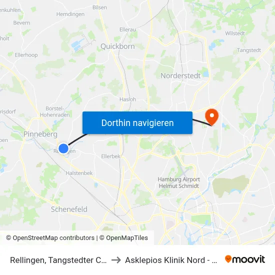Rellingen, Tangstedter Chaussee to Asklepios Klinik Nord - Heidberg map