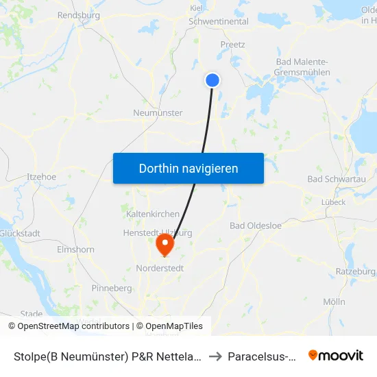 Stolpe(B Neumünster) P&R Nettelau/Löptin to Paracelsus-Klinik map