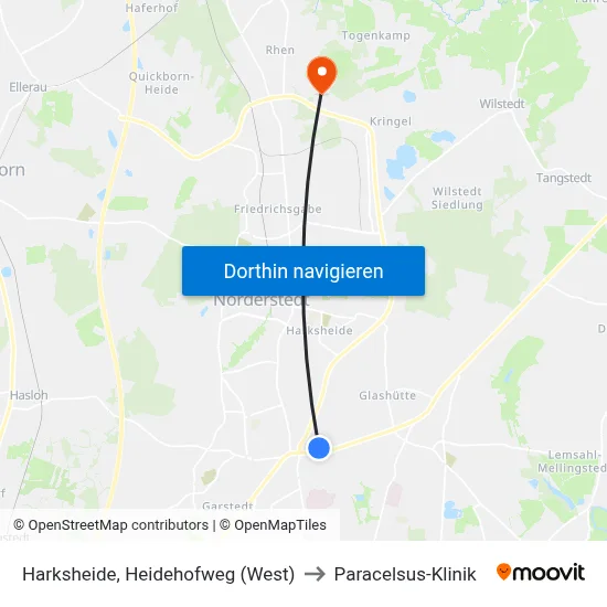 Harksheide, Heidehofweg (West) to Paracelsus-Klinik map
