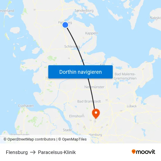 Flensburg to Paracelsus-Klinik map