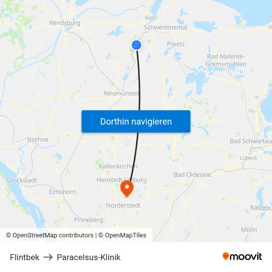 Flintbek to Paracelsus-Klinik map