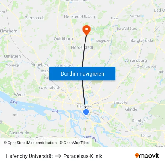 Hafencity Universität to Paracelsus-Klinik map