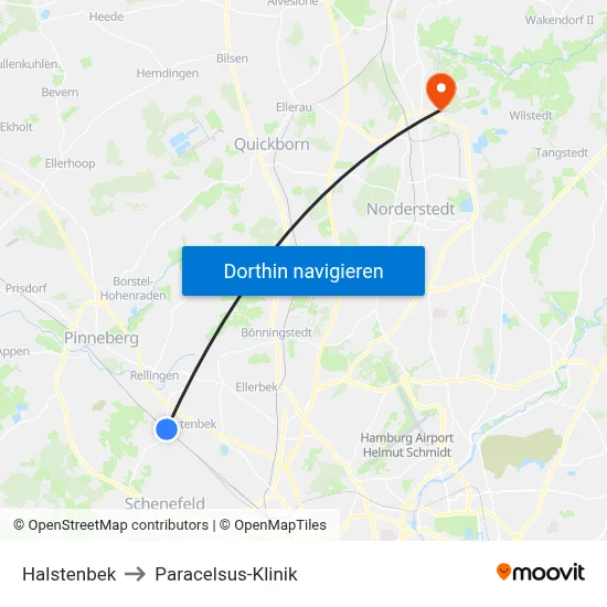 Halstenbek to Paracelsus-Klinik map