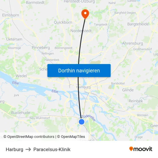 Harburg to Paracelsus-Klinik map