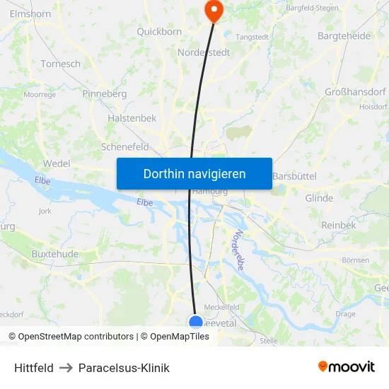 Hittfeld to Paracelsus-Klinik map