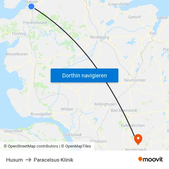 Husum to Paracelsus-Klinik map