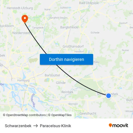 Schwarzenbek to Paracelsus-Klinik map