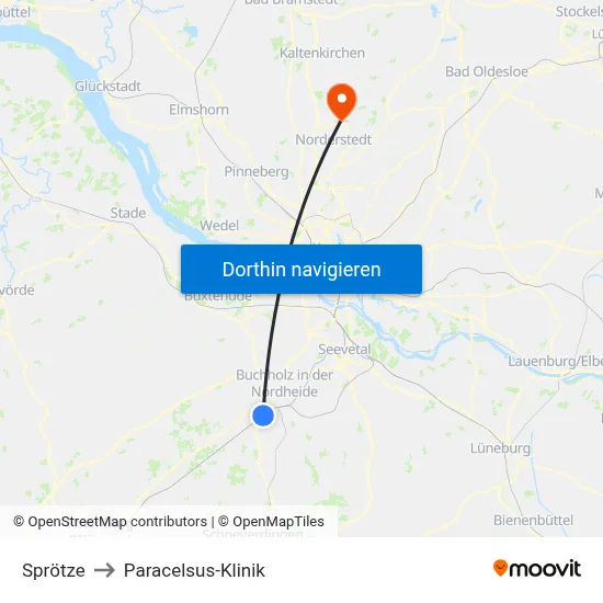 Sprötze to Paracelsus-Klinik map