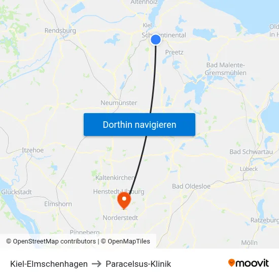 Kiel-Elmschenhagen to Paracelsus-Klinik map