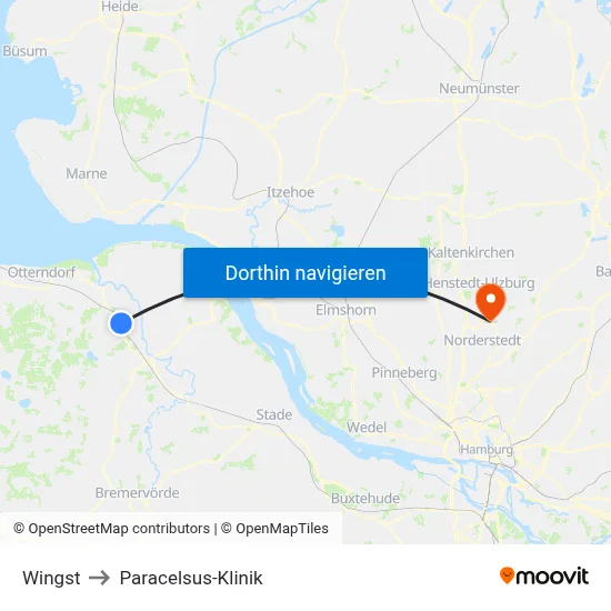Wingst to Paracelsus-Klinik map