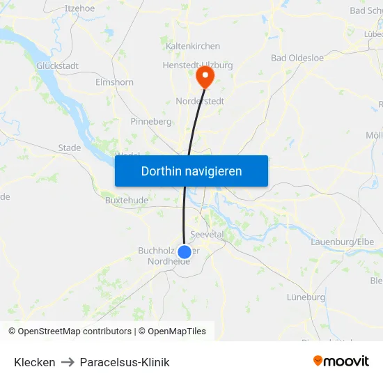 Klecken to Paracelsus-Klinik map