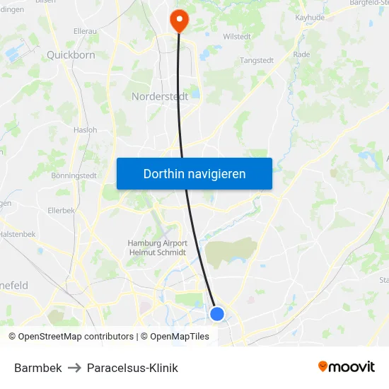 Barmbek to Paracelsus-Klinik map